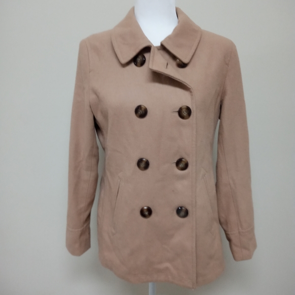 Old Navy Wool Coat Button Up Tan Camel brown - Picture 2 of 12